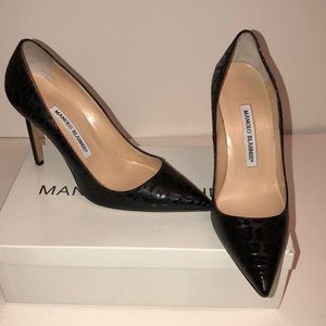 Manolo Blahnik Black Leopard patterned BB Pumps